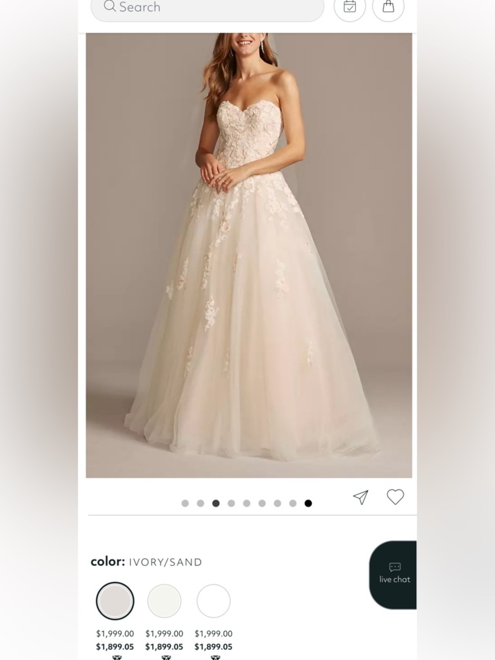 David's Bridal Strapless Sweetheart Lace Appliqué Ball Gown in Ivory/Sand